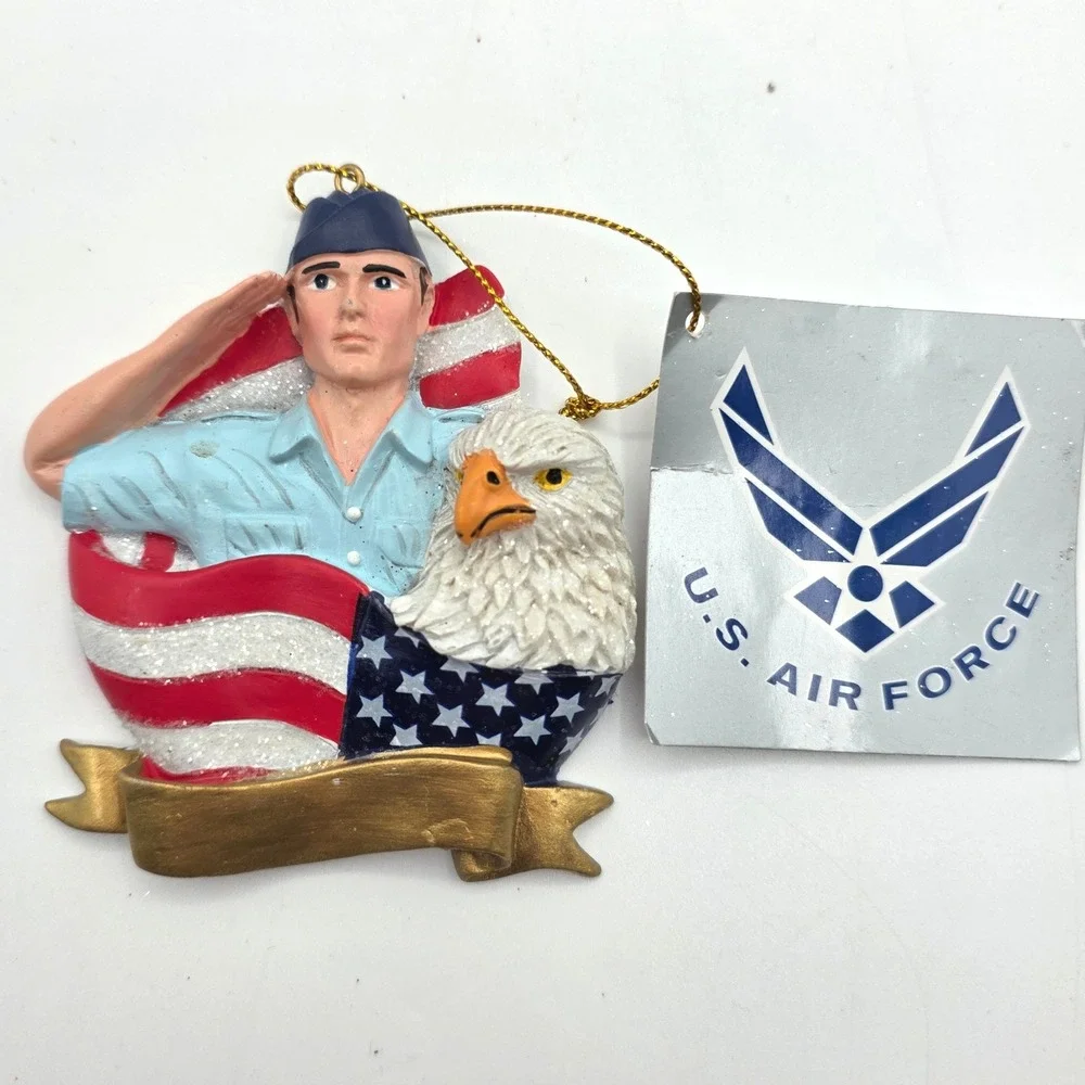 U.S. Air Force Eagle Flag Saluting Airman Christmas Ornament Multicolor Resin